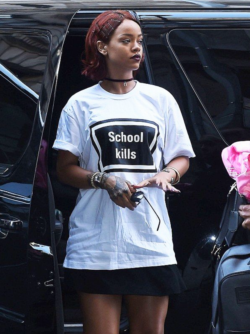 "School Kills" iconic oversized tee ft. Rihaana