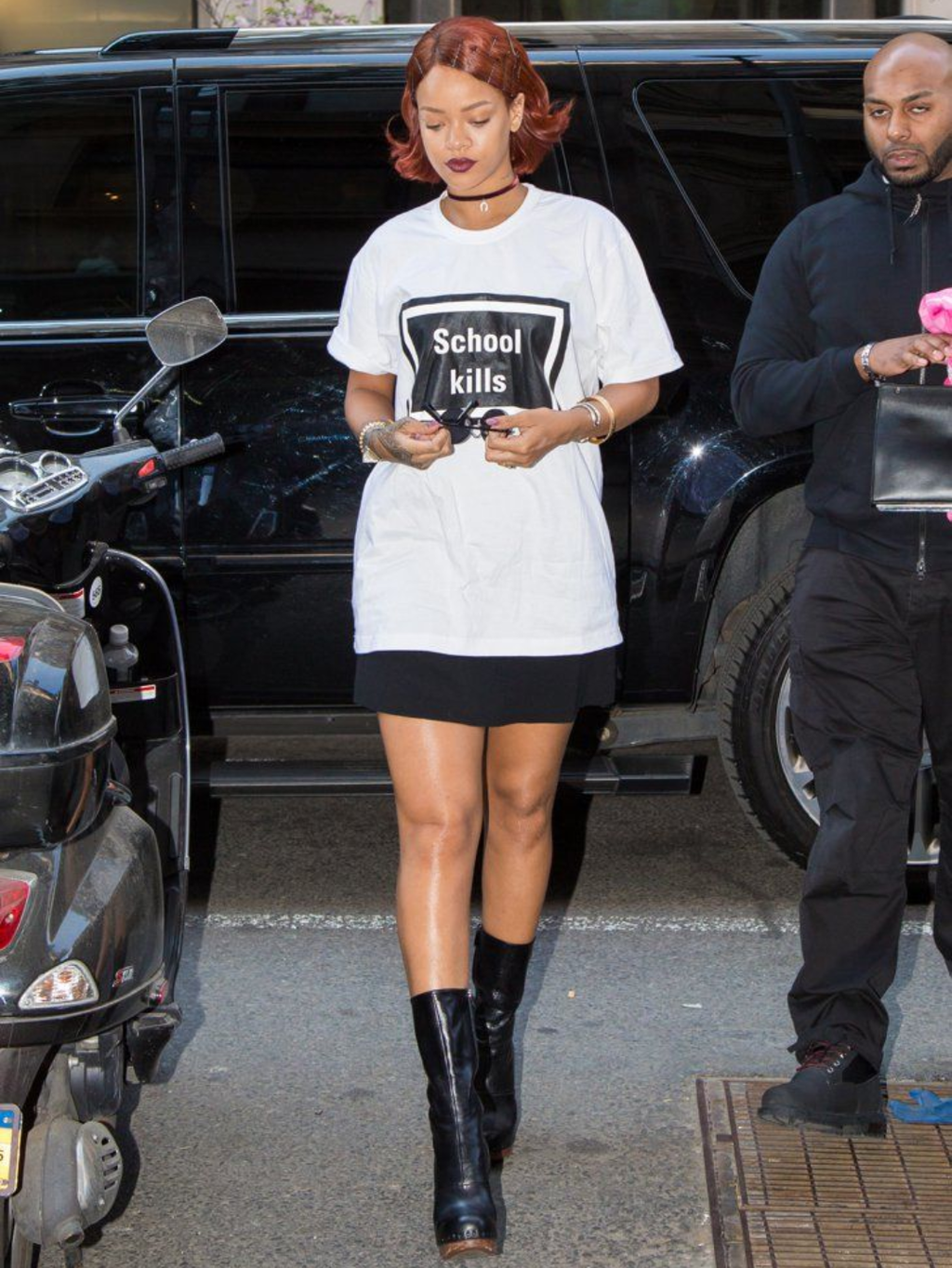 "School Kills" iconic oversized tee ft. Rihaana
