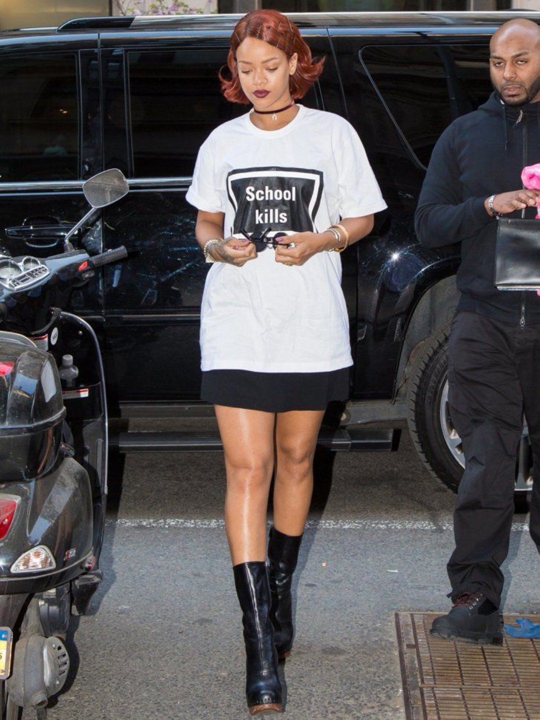 "School Kills" iconic oversized tee ft. Rihaana