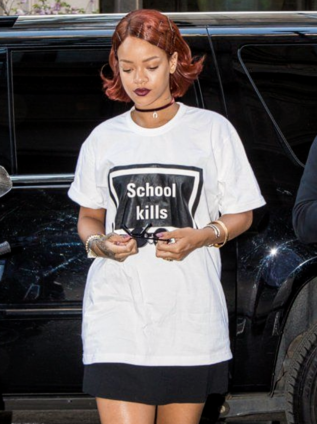 "School Kills" iconic oversized tee ft. Rihaana