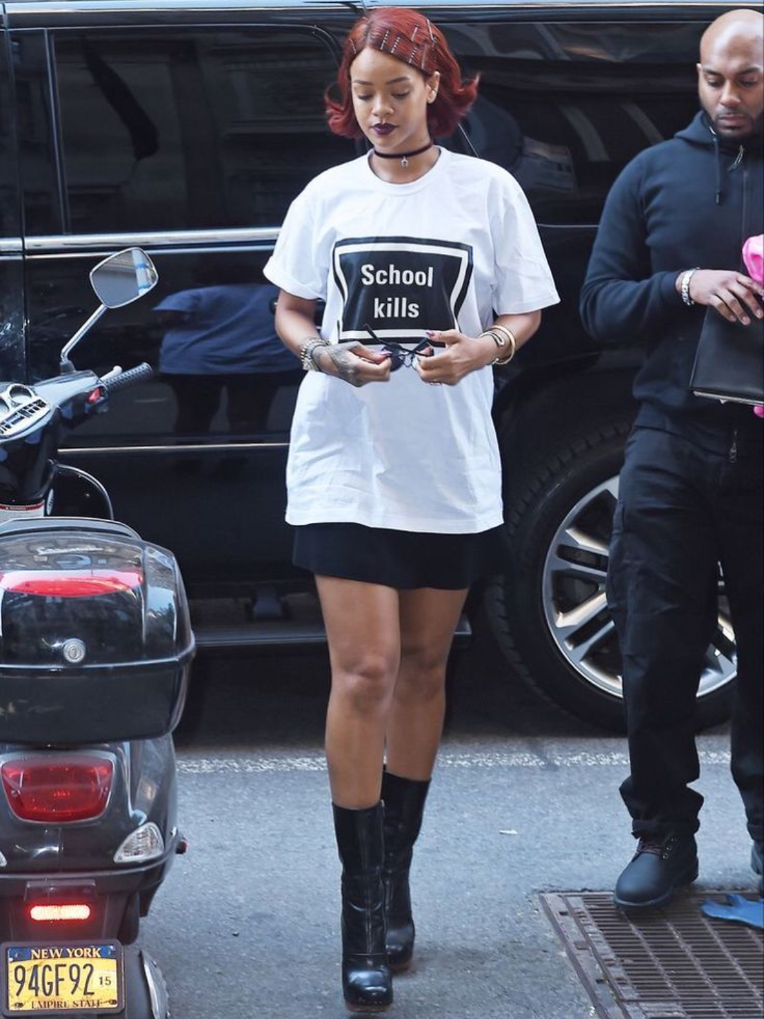"School Kills" iconic oversized tee ft. Rihaana